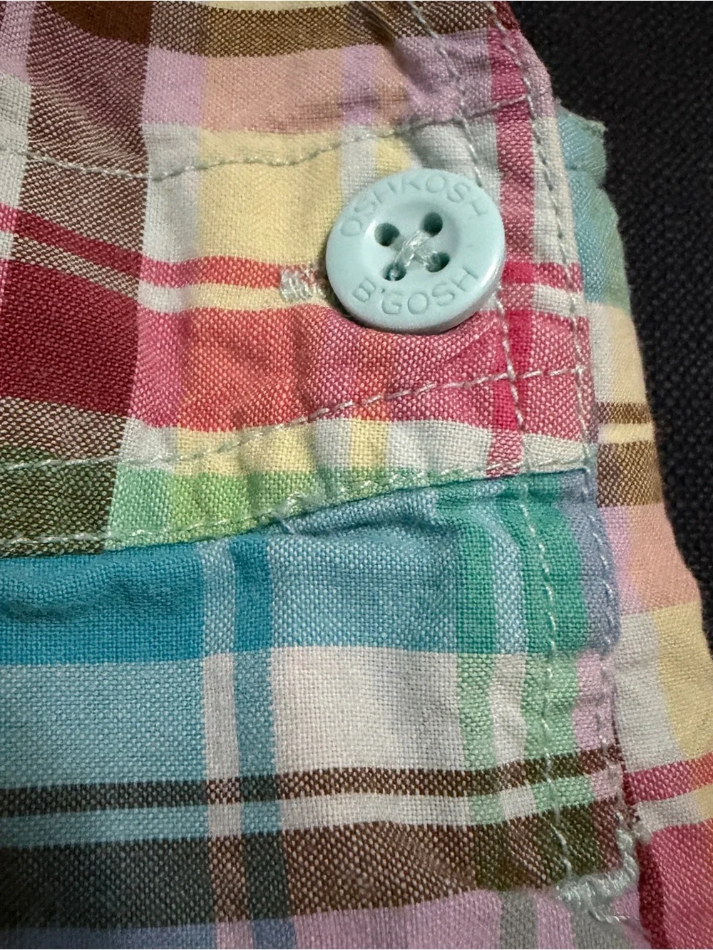 OshKosh B'gosh Pastel Plaid Short Overalls Sz 24M Vintage Y2K Bubble